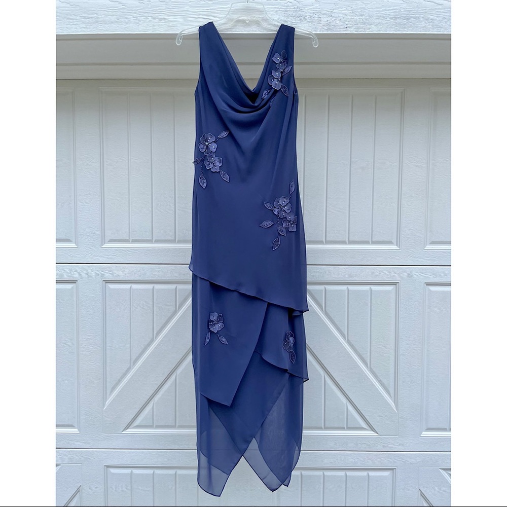 Xscape Joanne Chen Periwinkle Chiffon Cocktail Dress Beaded, Size 4
